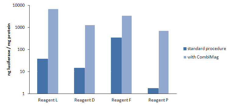 Transfection results with CombiMag Reagent Transfection results with CombiMag Reagent