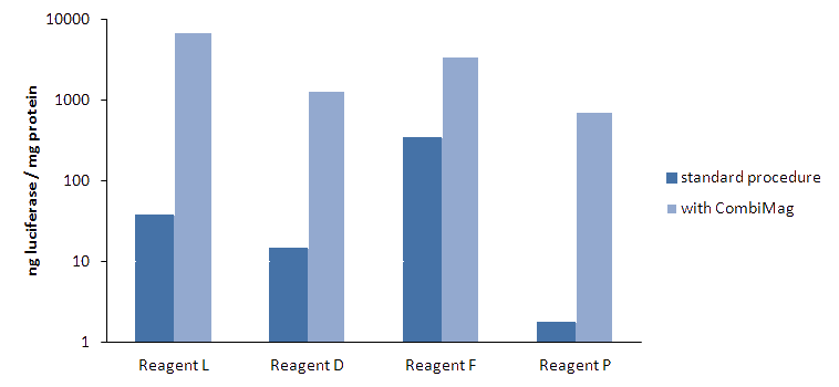 Transfection results with CombiMag Reagent